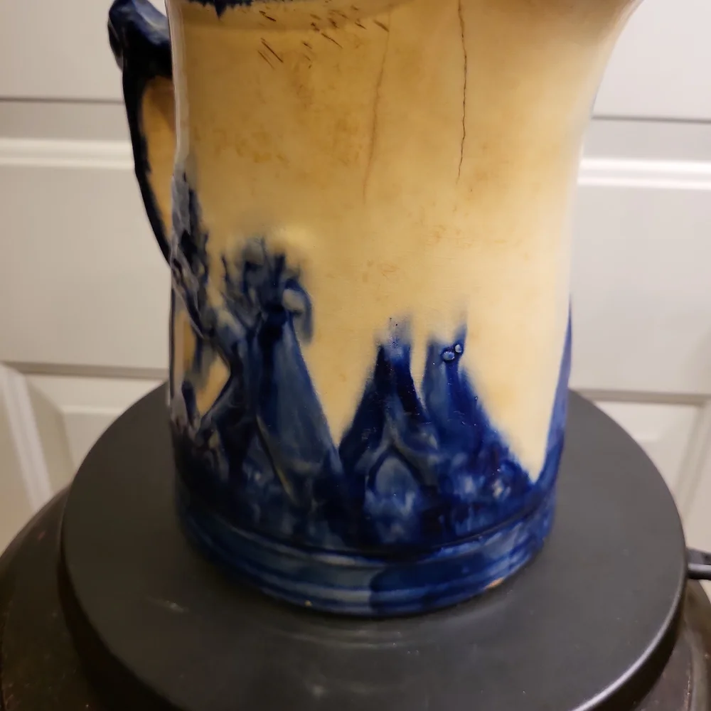 Antique Old Sleepy Eyed Joe Blue & White Ironstone Pitcher 1900. - Picture 7 of 11